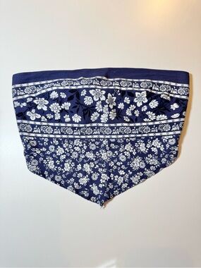 Blue Blush Navy Blue Floral Bandana Scarf Strapless Bandeau Top